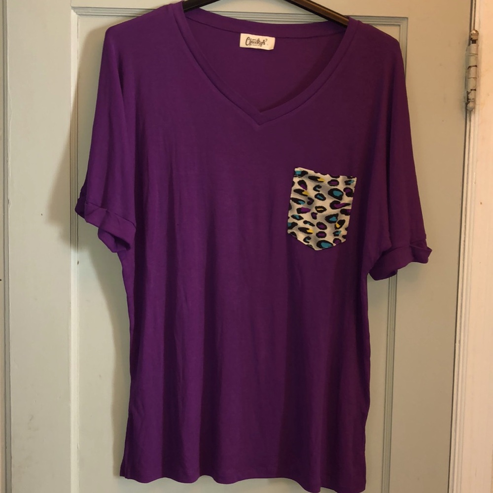 Cheekys over-sized leopard pocket tee - purple